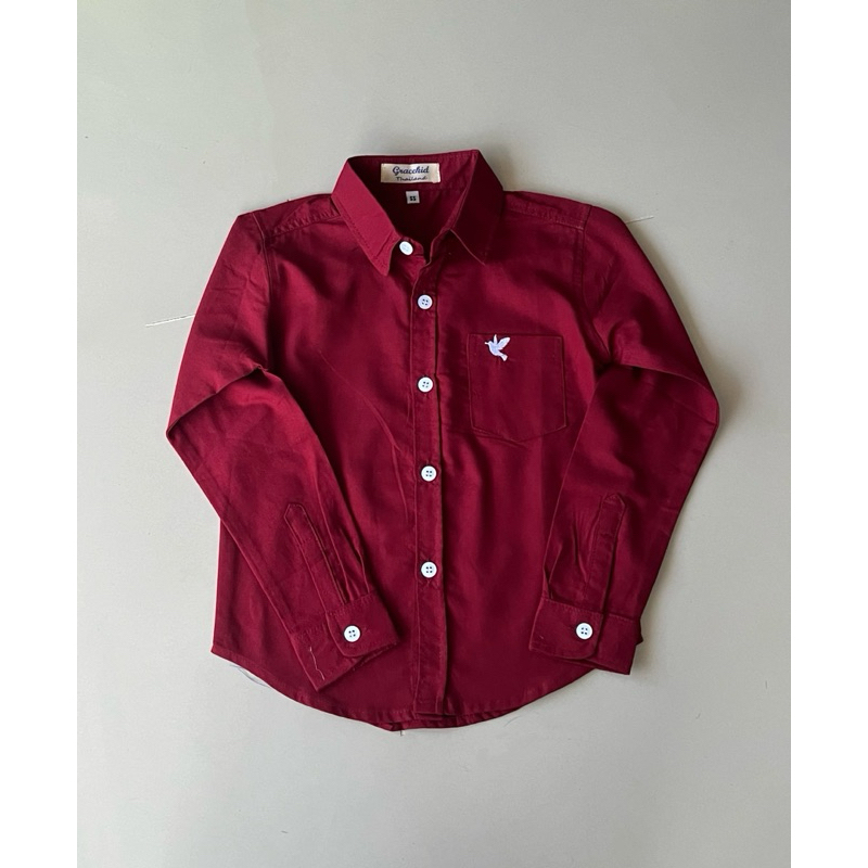 เสื้อเชิ้ตเด็กแขนยาวปักนก ผ้าOxfordใส่สบาย มีหลายสีให้เลือก