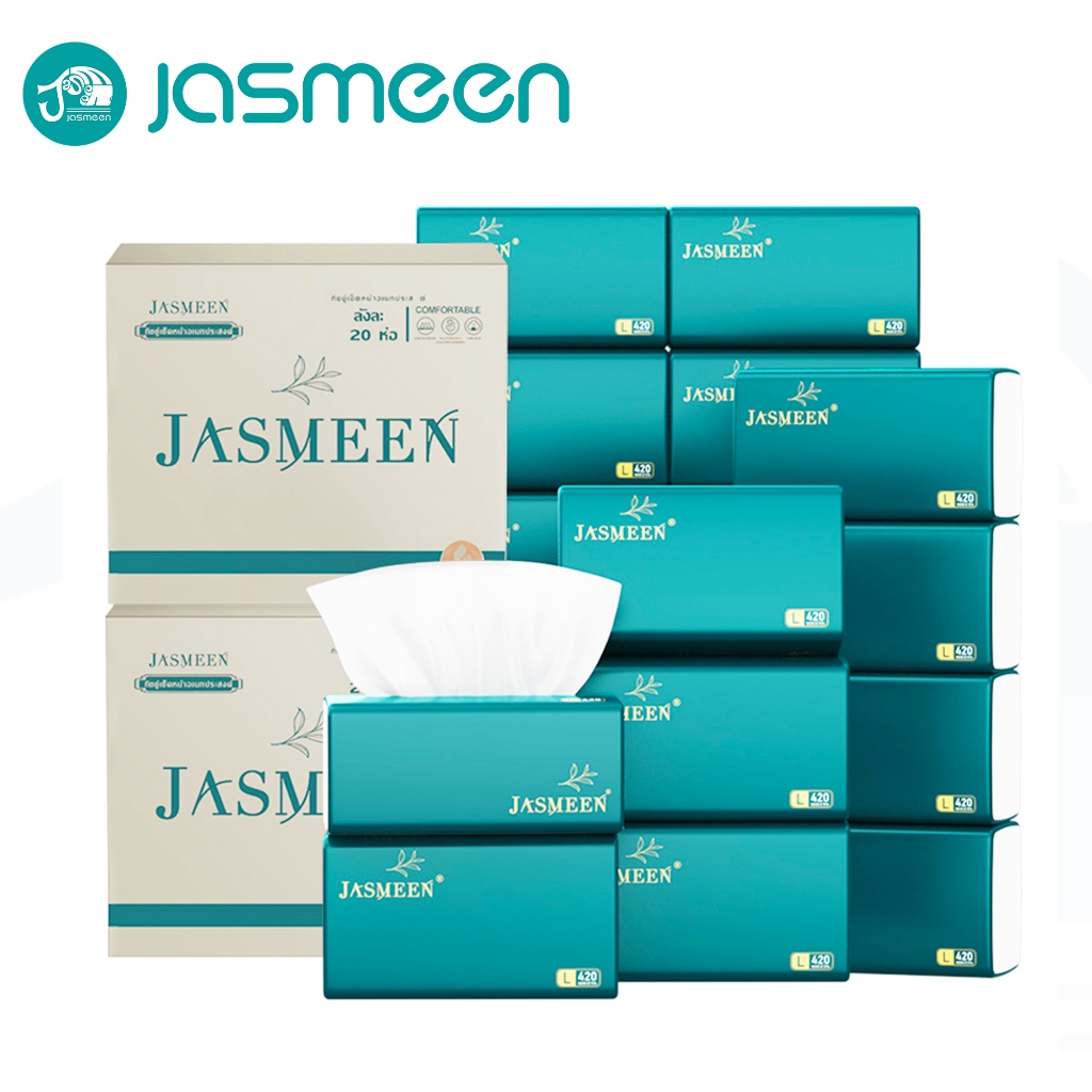 JASMEEN (ห่อใหญ)กระดาษทิชชู่ เช็ดหน้า เช็ดมือ 1ห่อ420 แผ่น หนา5ชั้น /ไม่เป็นขุย ขนาดพกพา เอนกประสงค์ ทิชชู่แบบดึง