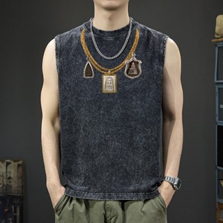 Y-T🕶️เสื้อกั๊กแขนกุดชาย สวมใส่สบาย เสื้อแขนกุด ผ้าฝ้าย100% ไ…