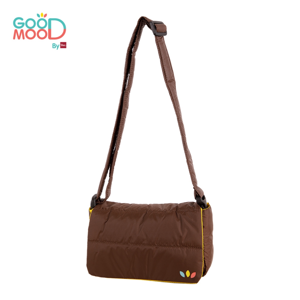 Good Mood by bsc กระเป๋า 2in1 สะพายข้าง+คาดอก สกรีน โลโก้ GOOD MOOD สีน้ำตาล สำหรับเด็กอายุ 3-8 ปี ผ้า Poly