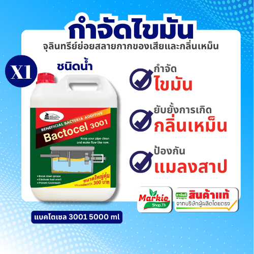 BACTOCEL 3001 5L กำจัดกลิ่นเหม็นส้วม ท่อตัน กำจัดไขมันบ่อดัก ลดกลิ่น ละลายไขมัน