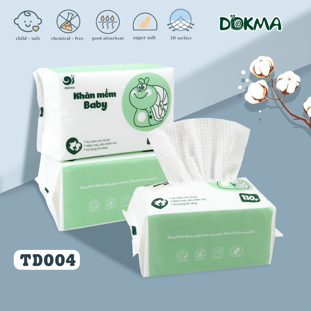 Dokma ผ้าเช็ดอเนกประสงค์ 40% Cotton/ 60% Polyester TD004 แบบแห้ง ขนาด (130g) - 60 แผ่น