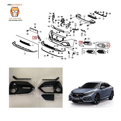 ฝาครอบไฟตัดหมอกหน้าหลัง Honda Civic FK MC ของแท้ศูนย์ครบชุดคิ้วยังไม่ทำสี จำนวน 1 คู่