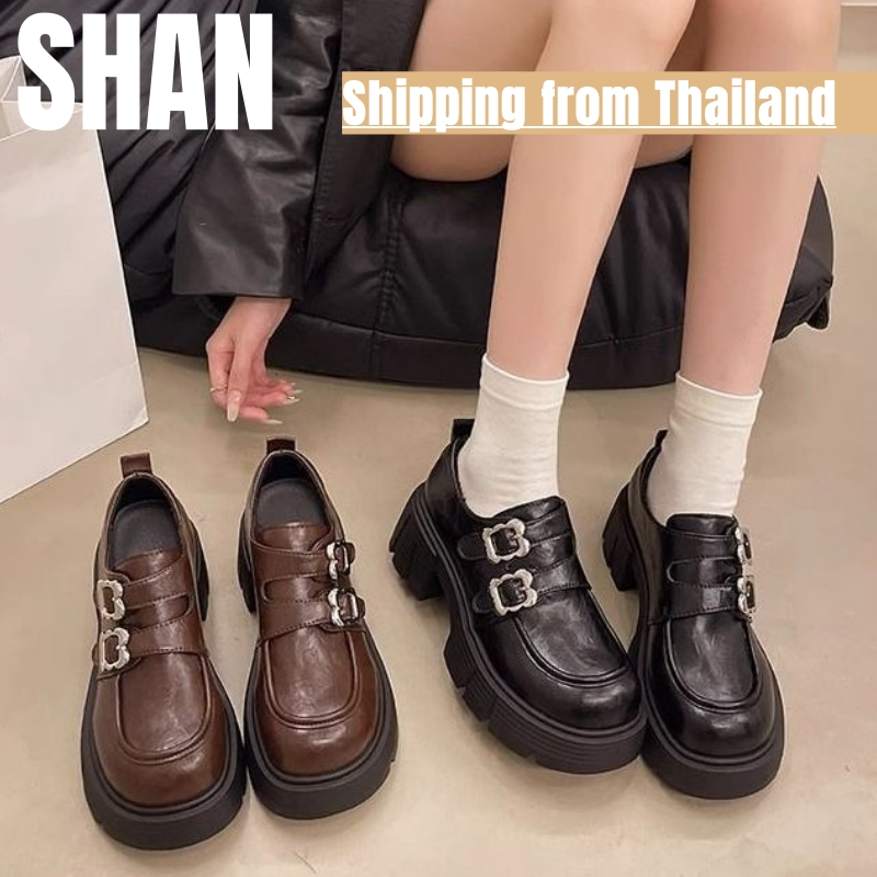 🚚การจัดส่งในประเทศไทย-ชุดแมรี่เจนสไตล์วิทยาลัยสไตล์อังกฤษสำหรับผู้หญิง วินเทจ เรียบง่าย หวาน เท่ พื้นหนา สายคู่
