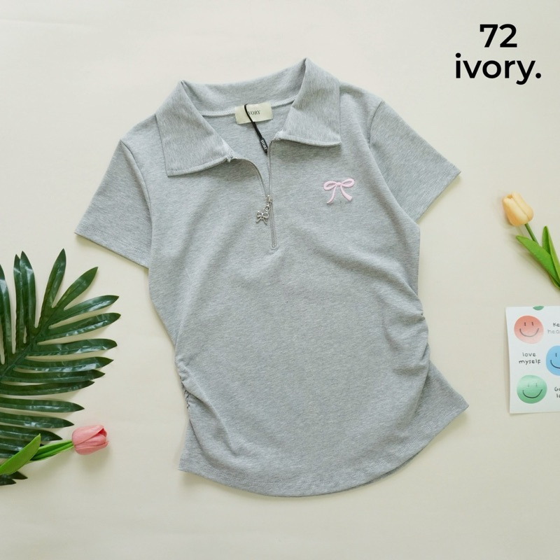 VV105-VV909 VV206-ป้ายIVORYเสื้อยืดผ้ายูนิโคล่ คอปก แต่งปักโบว์ข้าง แขนสั้นหยุมข้าง - รูปที่ 5