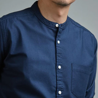 era-won เสื้อเชิ้ต ทรงปกติ Oxford Shirt แขนยาว คอจีน สี Navy