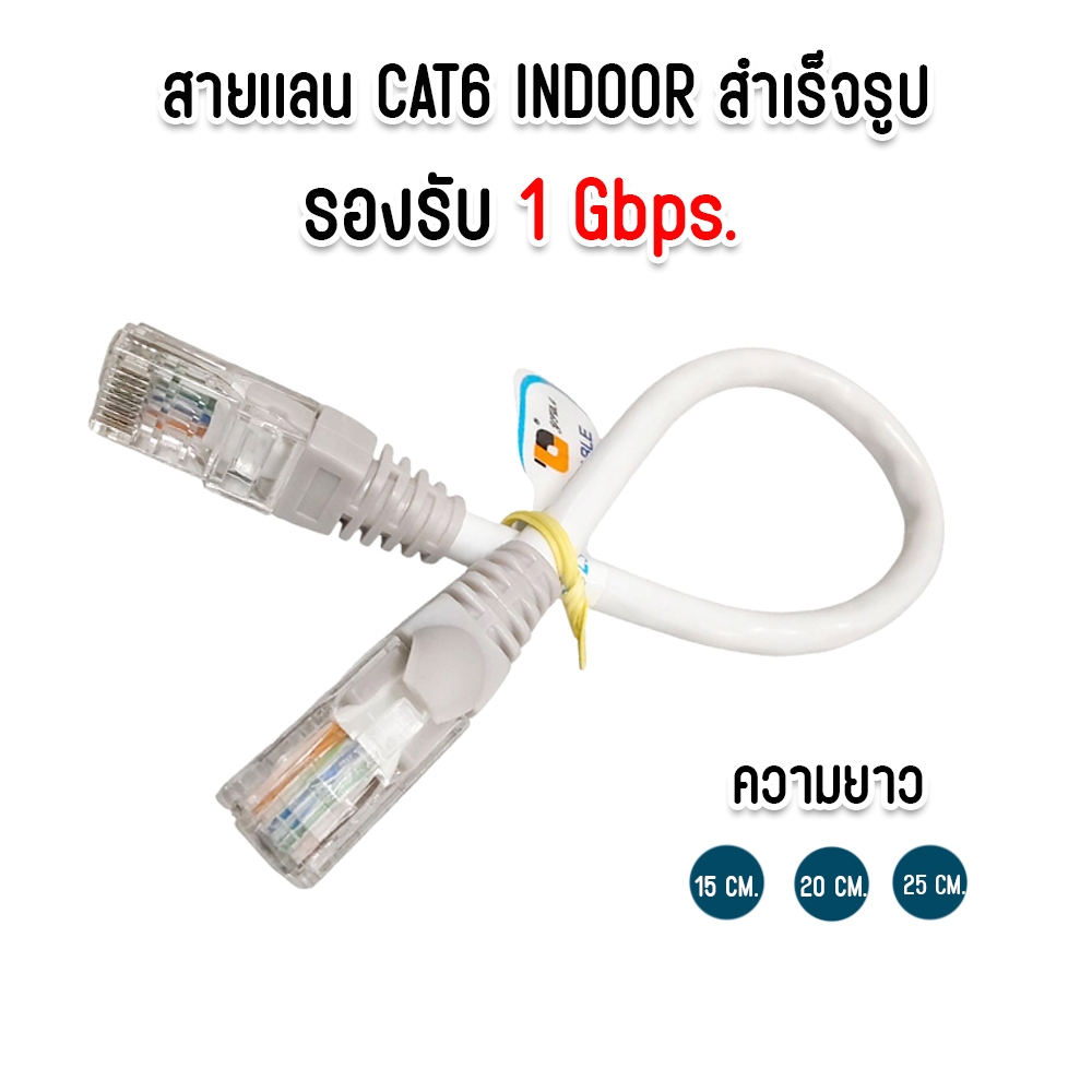 สายแลน CAT6 Indoor Cable สายสำเร็จรูป สายสั้น สำหรับ ห้องคอม ศูนย์คอม ห้องประชุม ห้อง Server สีขาว