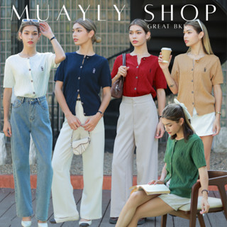 𝙉𝙚𝙬 𝙖𝙧𝙧𝙞ꪜ𝙖𝙡✨ เสื้อไหมพรม คอกลมแขนสั้น ทอลายทวิส กระดุมรูปโบว…