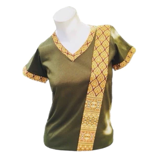 เสื้อยืดคอวีร้านนวดร้านสปาแถบลายไทย