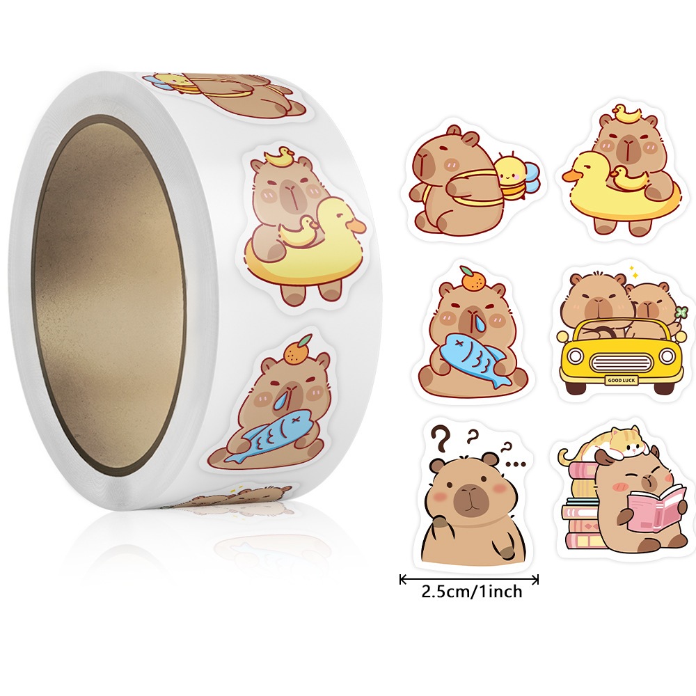 สติกเกอร์ Kabi Bara  คาปิบาร่า น่ารัก สติกเกอร์ขนาด 2.5 ซ.ม 500 ชิ้น/ม้วน