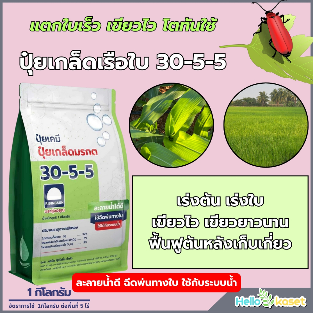 ปุ๋ยเขียว ปุ๋ยเกล็ด 30-5-5  เร่งเขียว เร่งโต เขียวไว แตกใบอ่อน ใบพืชเขียวเข้ม เขียวทน ขนาด 1 โล