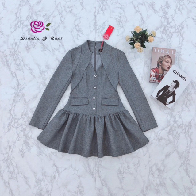 Widelia @ Real เดรสแขนยาวสีเทา เดรสคอวี