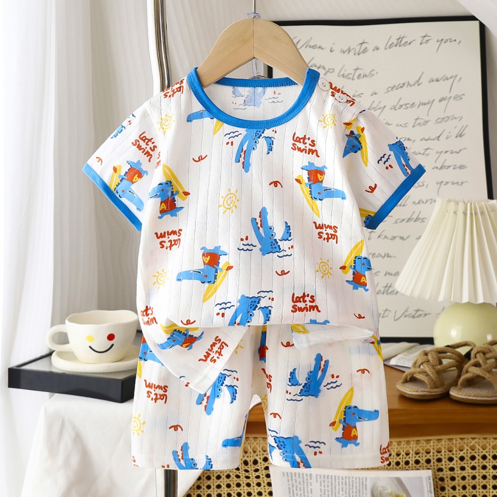 ชุดเซทแขนสั้นเด็ก ชุดนอนเด็ก สีสดใส ลายน่ารัก ผ้าเบา ใส่ได้ทั้งเด็กชายและเด็กหญิง - รูปที่ 2