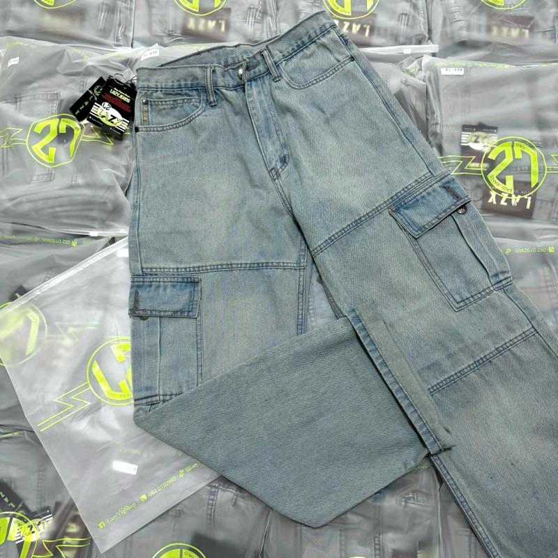 กางเกงยีนส์ Lazy คาร์โก้ สีบลู(ดีเทลใหม่)แถมป้ายห้อย