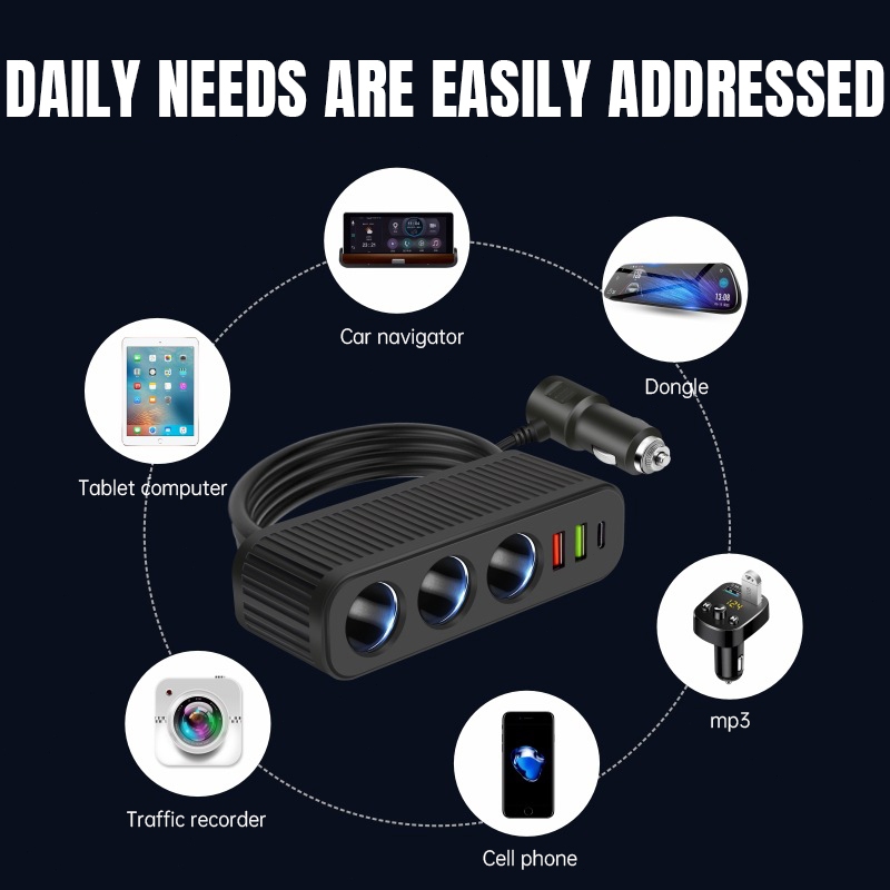 ที่ชาร์จเร็วในรถ กระทัดรัด USB-C 20W 128W พลังงานสูง 12V/24V พร้อมซ็อกเก็ต 3 ช่อง อะแดปเตอร์จุดบุหรี่ ราคา ถูกที่สุด ดีลบีเคเค แกลเลอรีภาพที่ 5