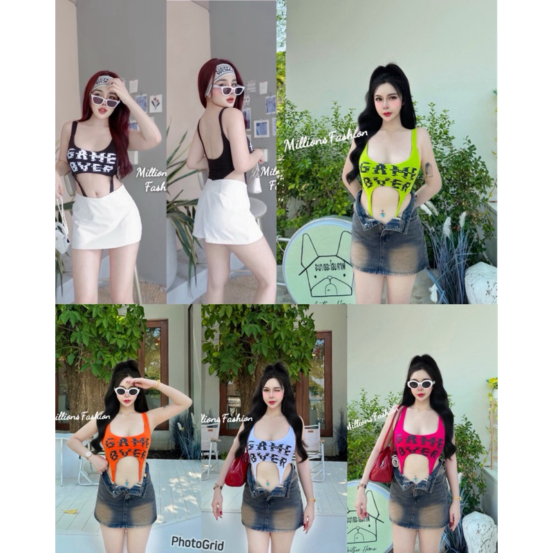 mnv_shop  bodysuit บอดี้สูทสายเดี่ยว สกรีนด้านหน้า เว้าเอว