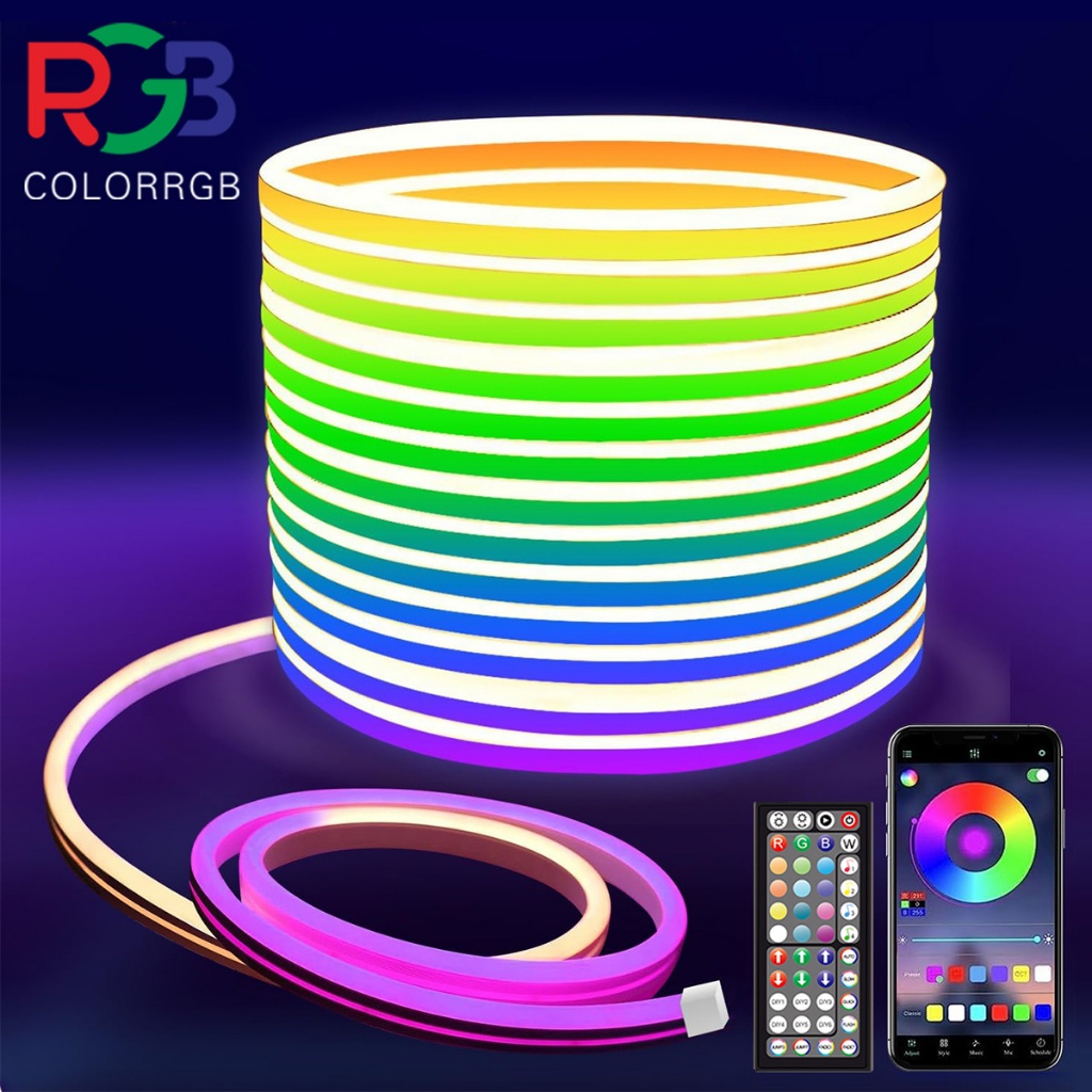 ไฟ LED Strip Neon RGB พร้อมแอปและรีโมท โหมดซิงค์เพลงกันน้ำ 30 เมตร สำหรับตกแต่งห้องนอน กลางแจ้ง