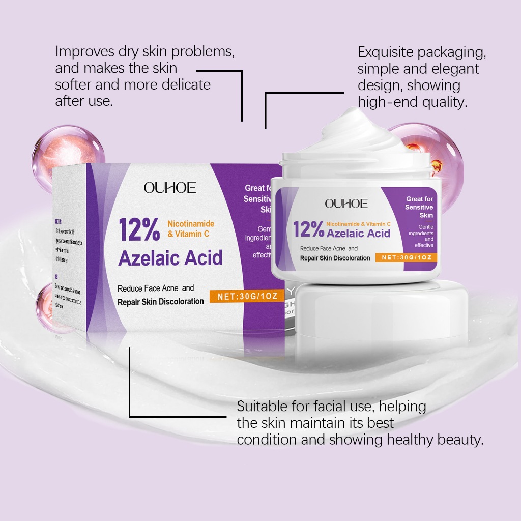OUHOE 12% Azelaic Acid ครีมแต้มสิว Acne Cream เจลแต้ม สิวอักเสบ สิวหนอง สิวซีสต์ ลดโอกาสเกิดรอยดำรอยแดง อ่อนโยน - รูปที่ 2