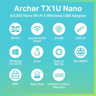 TP-Link Archer TX1U Nano อแด็ปเตอร์ยูเอสบีไวไฟ 6 AX300 Nano Wi-Fi 6 Wireless USB Adapter รับประกัน Limited Lifetime