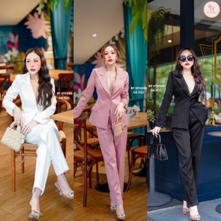 BT 04-1121 เซท 2 ชิ้น เสื้อเบเซอร์แขนยาวกระดุมหน้า แต่งกระเป…