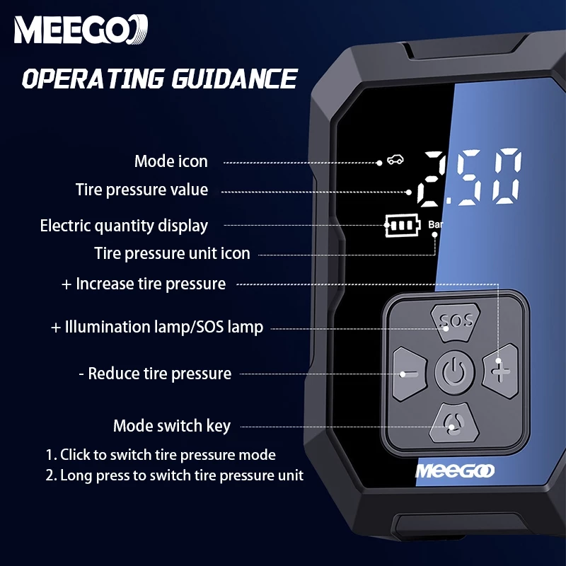 MeeGoo เครื่องปั๊มลมแบบพกพา เครื่องสูบลมไฟฟ้า Electric Air Pump ที่เติมลมยางรถ มัลติฟังก์ชั่น thumbnail 8