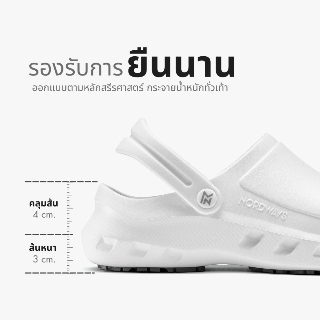 Nordways รุ่น NFORZ รองเท้าเซฟตี้ รองเท้าเชฟหัวโต น้ำหนักเบา กันลื่น ทน มีISO สีขาว/สีดำ Size36-47