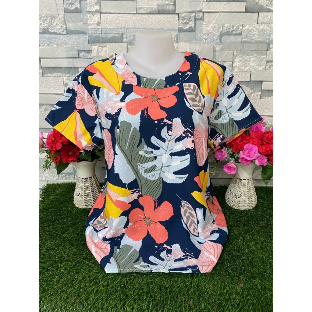 เสื้อผ้าผู้หญิง เสื้อสงกรานต์ เสื้อผ้าแฟชั่น ผ้าใหมอิตาลี่ อก44-46 ใส่สบาย ลายสวยรุ่น7546