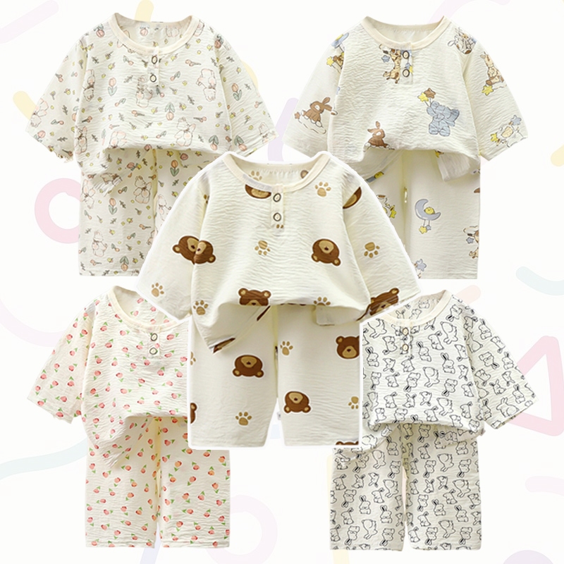 ชุดนอนเด็ก 5 ส่วน เสื้อผ้าเด็ก เสื้อ+กางเกง พิมพ์ลายน่ารักๆ Size80-120 cm