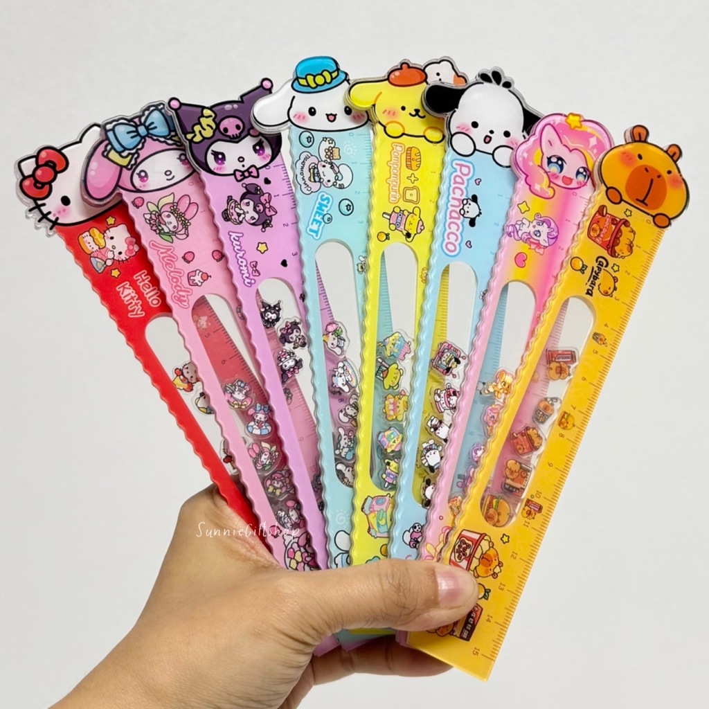 ไม้บรรทัด หัวตัวการ์ตูน อะคริลิค มีตัวเล็กๆข้างใน 15cm มีด้านหยัก