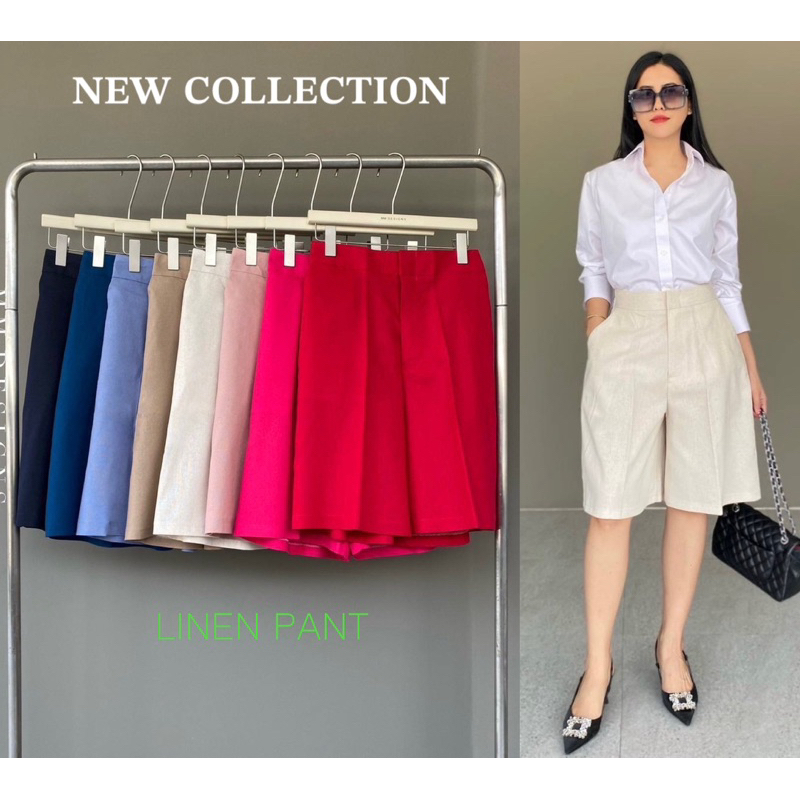 𝐍𝐄𝐖 𝐂𝐎𝐋𝐋𝐄𝐂𝐓𝐈𝐎𝐍กางเกงลินินขา3ส่วนทรงเอตะขอหน้าทรงสวยผ้าลินินcottonเอวสม็อคหลัง✅