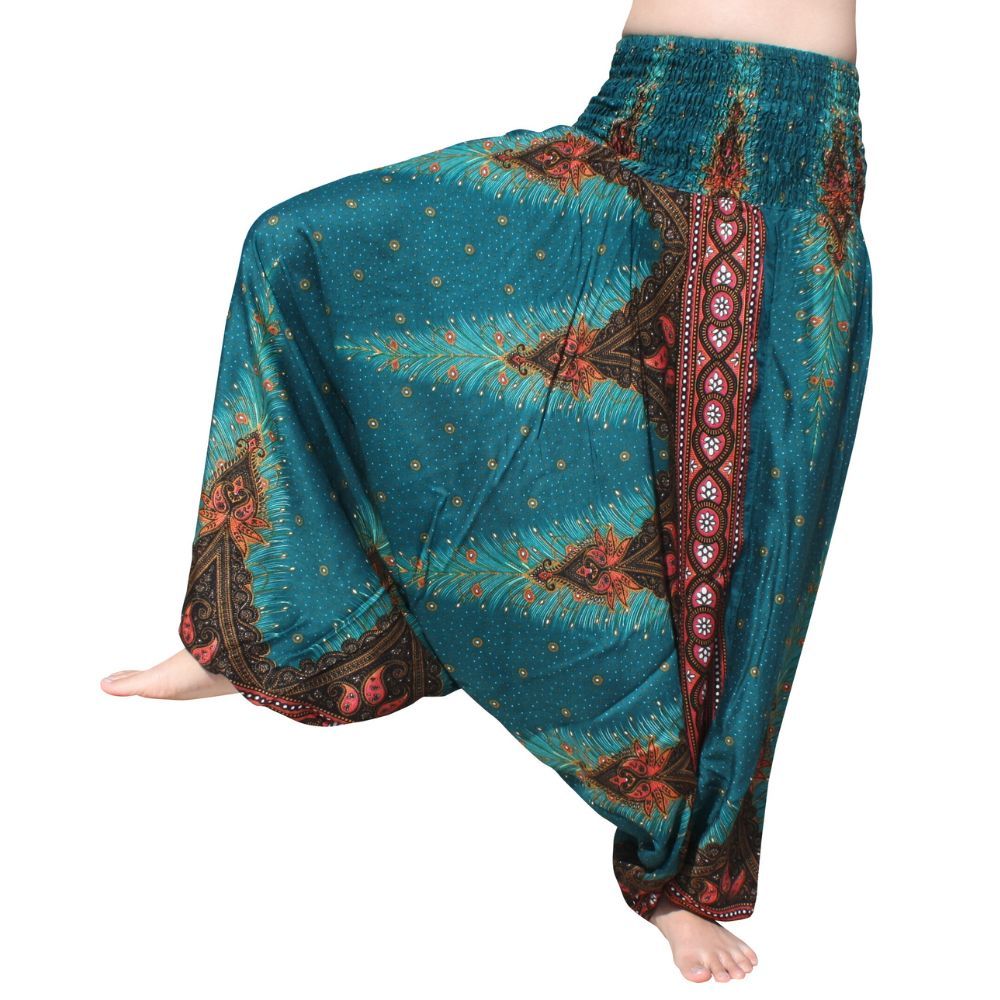 Full Funk กางเกงอลาดิน ผ้าเรยอนพิมพ์ลายเอวสม็อค ใส่ได้ทั้งผู้ชายและผู้หญิง