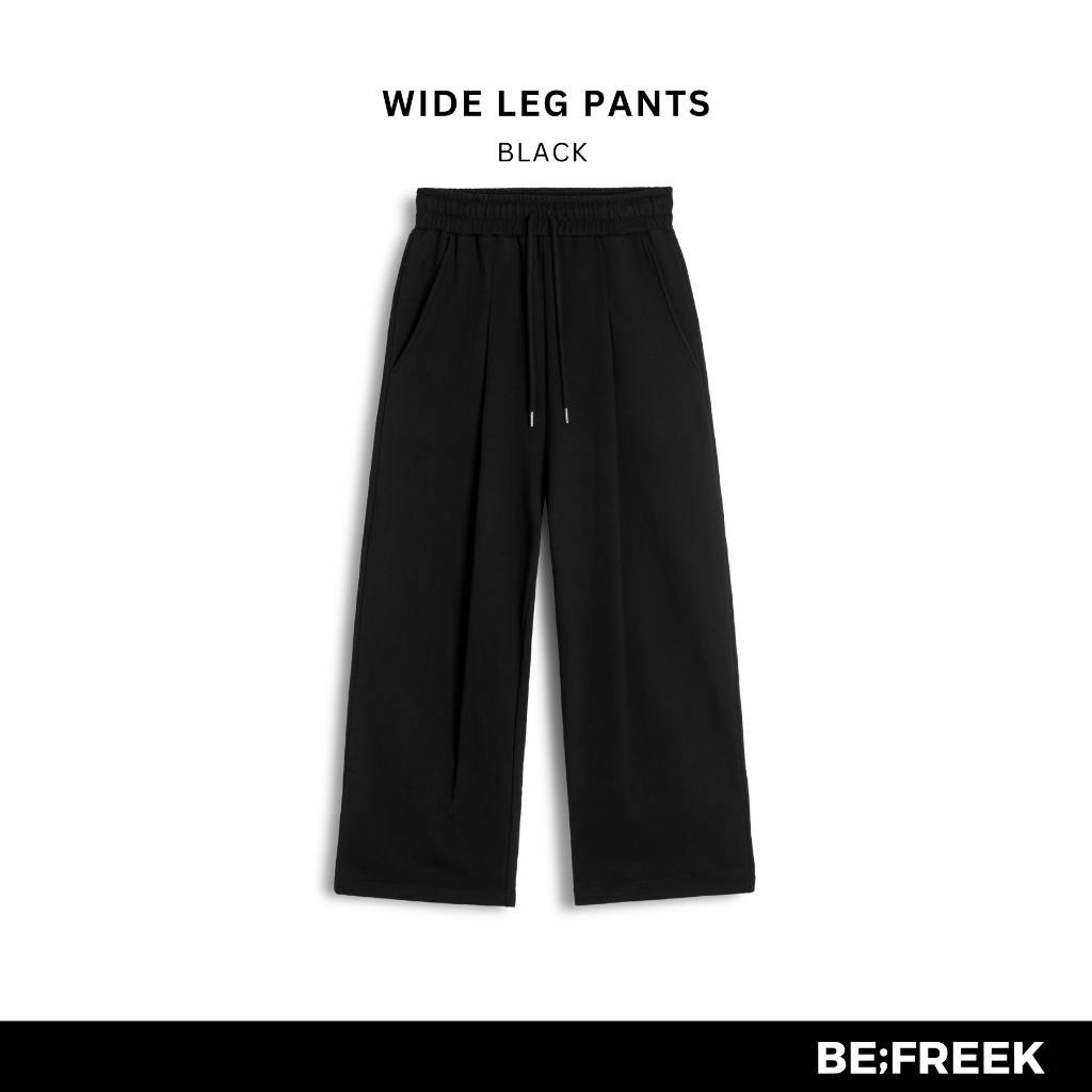 BE;FREEK กางเกงขายาว ขากว้าง สีดำ (สินค้าพร้อมส่ง) Black Wide Leg Pants Unisex BE;FREEK (Available Now)