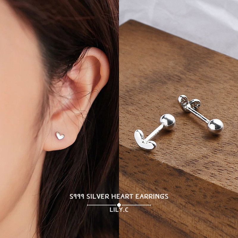 ✅พร้อมส่ง🔥 LILY.C ต่างหูจิวเงิน S999 หัวใจ แบบเกลียวหมุน 1 คู่ สไตล์เกาหลี S999 silver heart earring