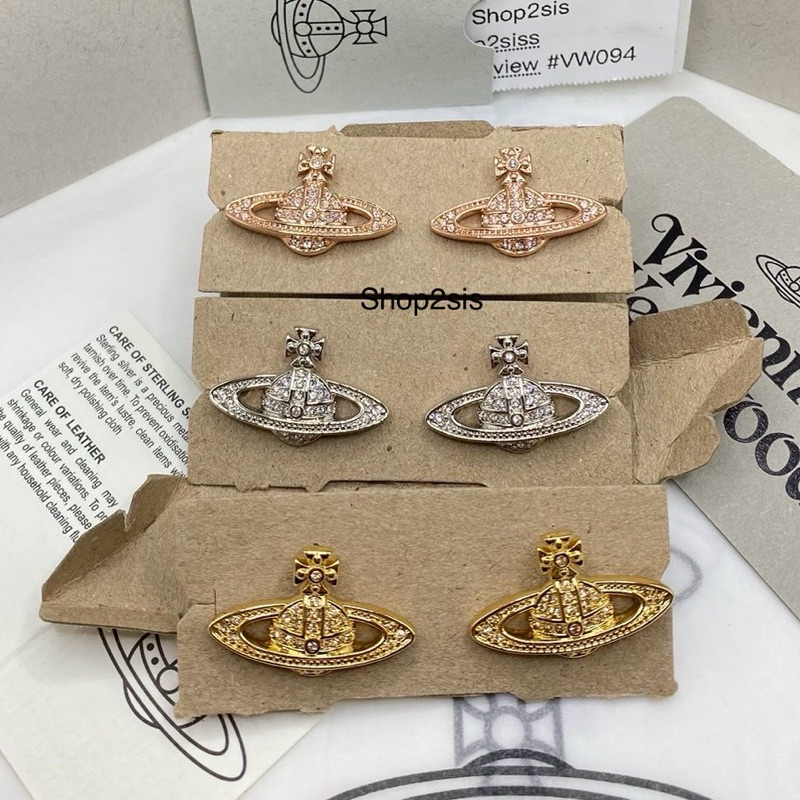🪐พร้อมส่ง⭐️Vivienne Westwood Mini bas relief earrings✨มี3สี silver , Gold , Pink gokd แท้💯