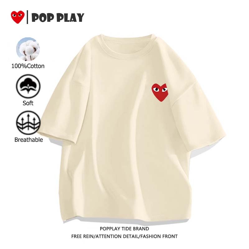 เสื้อยืดคอกลมสีดำ เนื้อนุ่ม ใส่สบาย Play Oversize เรียบง่าย ใส่ได้ทั้งชายและหญิง