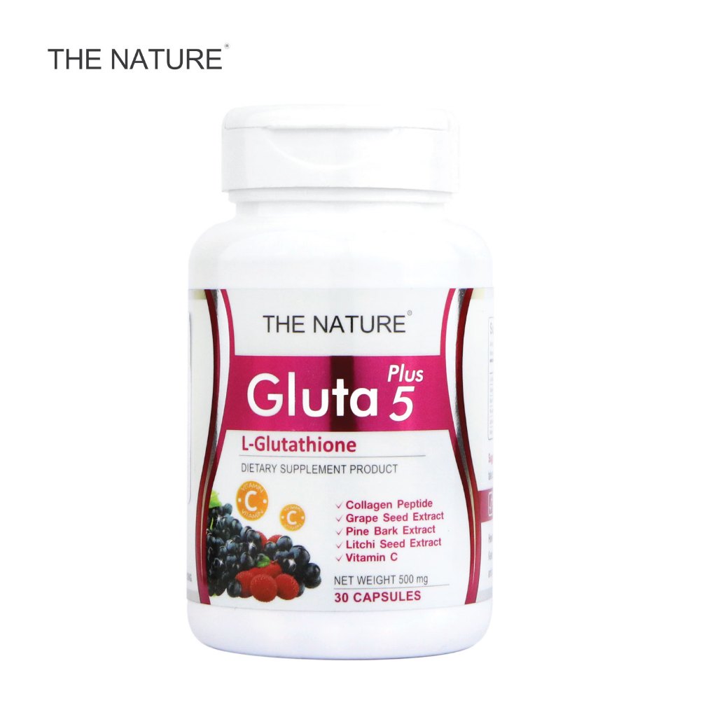 กลูต้า พลัส 5 x 1 ขวด Gluta Plus 5 กลูต้าไธโอน สารสกัดจากเมล็ดองุ่น เดอะ เนเจอร์ THE NATURE เดอะเนเจอร์