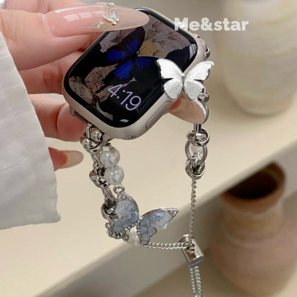 สายนาฬิกา ไข่มุก ผีเสื้อ สำหรับ smart watch11 10 9 8 ultra  7 6 5 4 3 2 SE สาย smart watch ขนาด 40/4