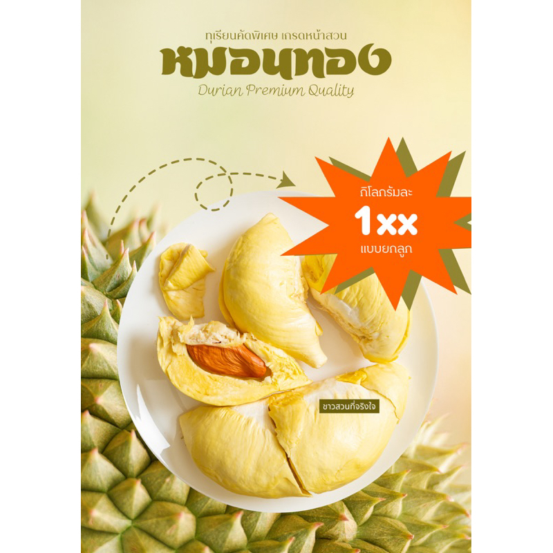 โปรพิเศษ ทุเรียนหมอนทองคัดเกรด  ขนาด 4 กิโลกรัม จัดส่งฟรี มีรับประกัน เก็บเงินปลายทาง