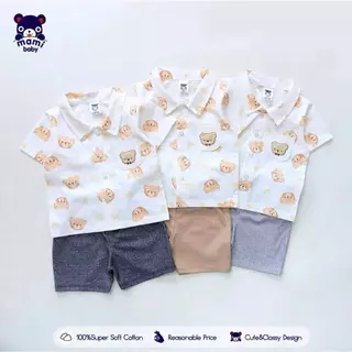 𝗠𝗮𝗺𝗶 𝗯𝗮𝗯𝘆 เสื้อเชิ้ต พิมพ์ลาย + กางเกงขาสั้น 3เดือน-3ขวบ