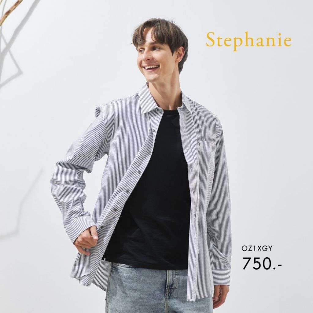 Stephanie เสื้อเชิ้ตแขนยาวลายทาง(OWS33GY)