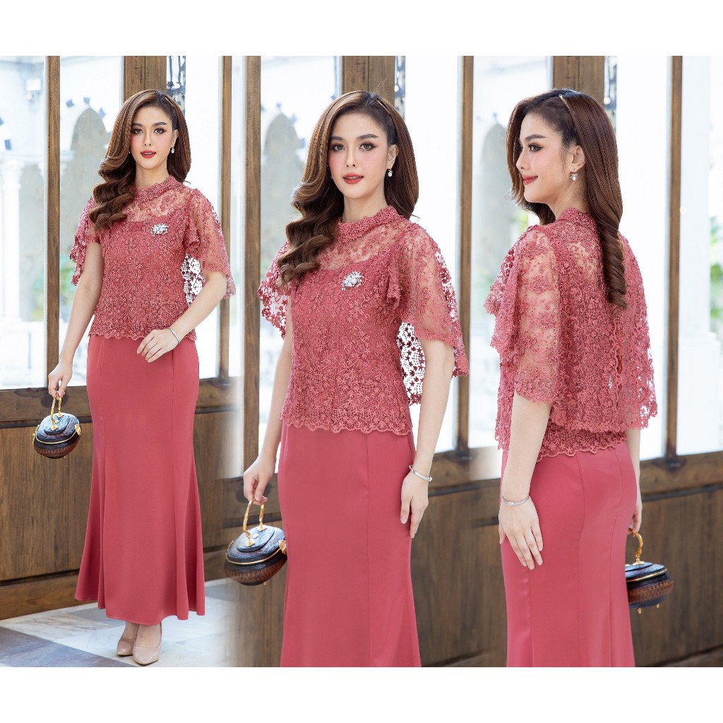 CHANIDA ชุดเซตเสื้อและกระโปรง ชุดแม่เจ้าบ่าว แม่เจ้าสาว เจ้าภาพออกงาน ทรงสวย ตรงปก ผ้าลูกไม้คุณภาพ (รหัส8313) *ราคาทั้งช