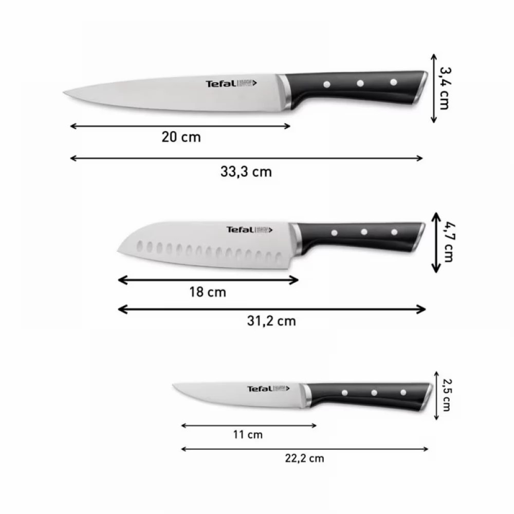 Tefal ชุดเซ็ตมีดพลังน้ำแข็ง รุ่น ICE FORCE 3 ชิ้น มีดเชฟ 20 ซม.+ มีดซันโตกุ 18 ซม. + มีดอเนกประสงค์ CW-K232S374