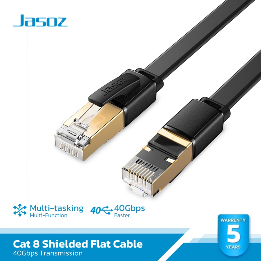 Jasoz สายLAN Cat 8 Shielded Flat Cable 40Gbps รุ่น E127 ความยาว 1เมตร - 5เมตร เสถียรทุกการเชื่อมต่อ