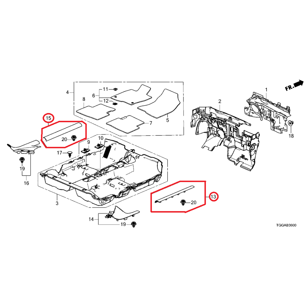 Honda Civic FC กาบบันได ประตูหน้า ซ้าย หรือ ขวา สีดำ *NH900L* (DEEP BLACK) ใหม่แท้เบิกศูนย์