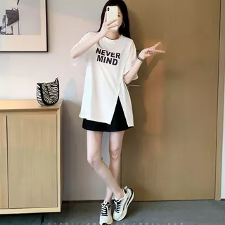 เสื้อยืดแขนสั้นผู้หญิงแฟชั่นฤดูร้อนมาใหม่ ผ่าข้าง oversize เสื้อผ้าสาวอวบไซส์ใหญ่สวยๆ เสื้อโอเวอร์ไซส์ทรงหลวมสไตล์เกาหลี
