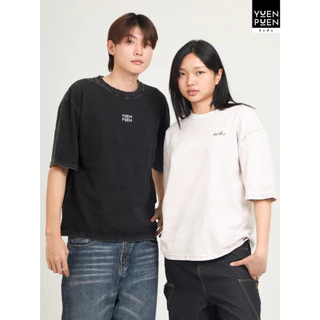 YuenPuen ยืนพื้น เสื้อฟอก Fade&Spray สีกรม ทรงOversize เสื้อโอเวอร์ไซส์ สกรีนลาย ไม่ยืดไม่ย้วย