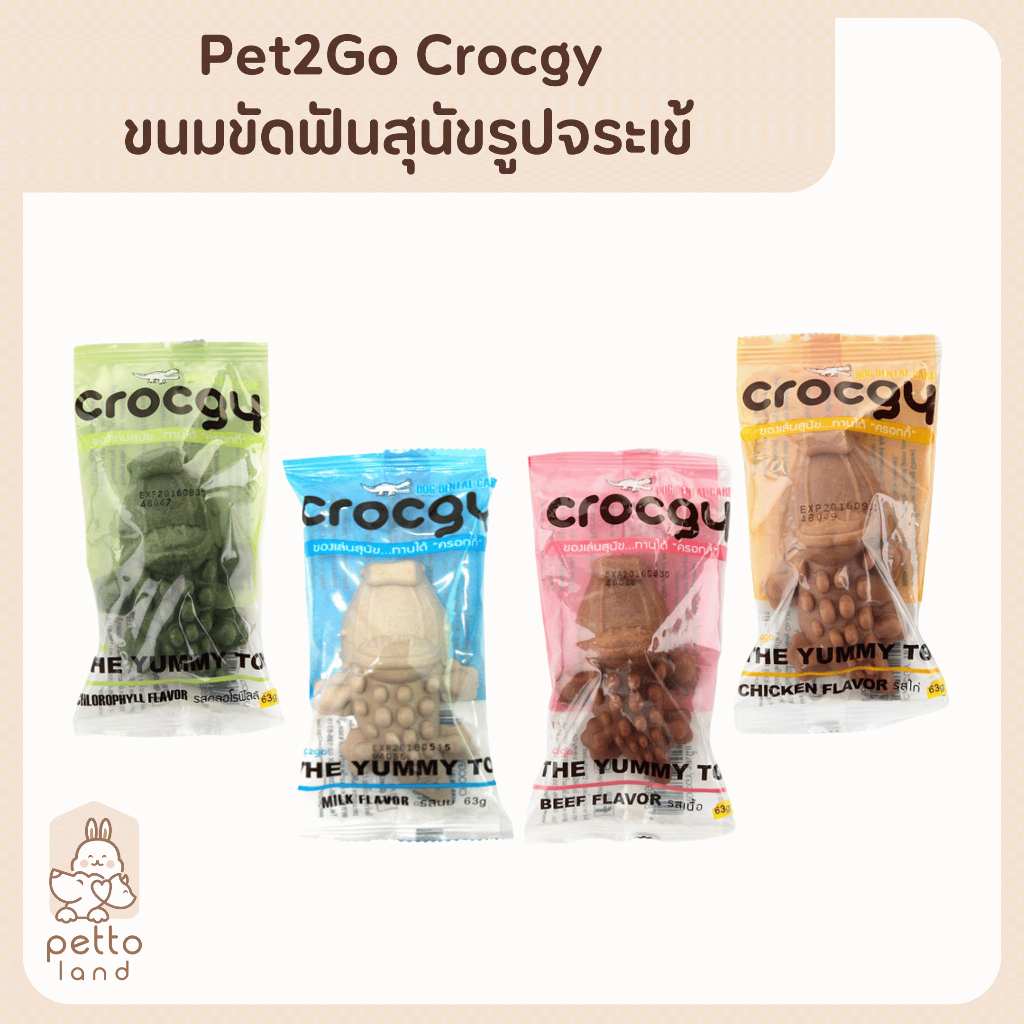 Pet2go - Crocgy ขนมขัดฟันสุนัขรูปจระเข้ Size M(63g),S(18g)  exp 7/25