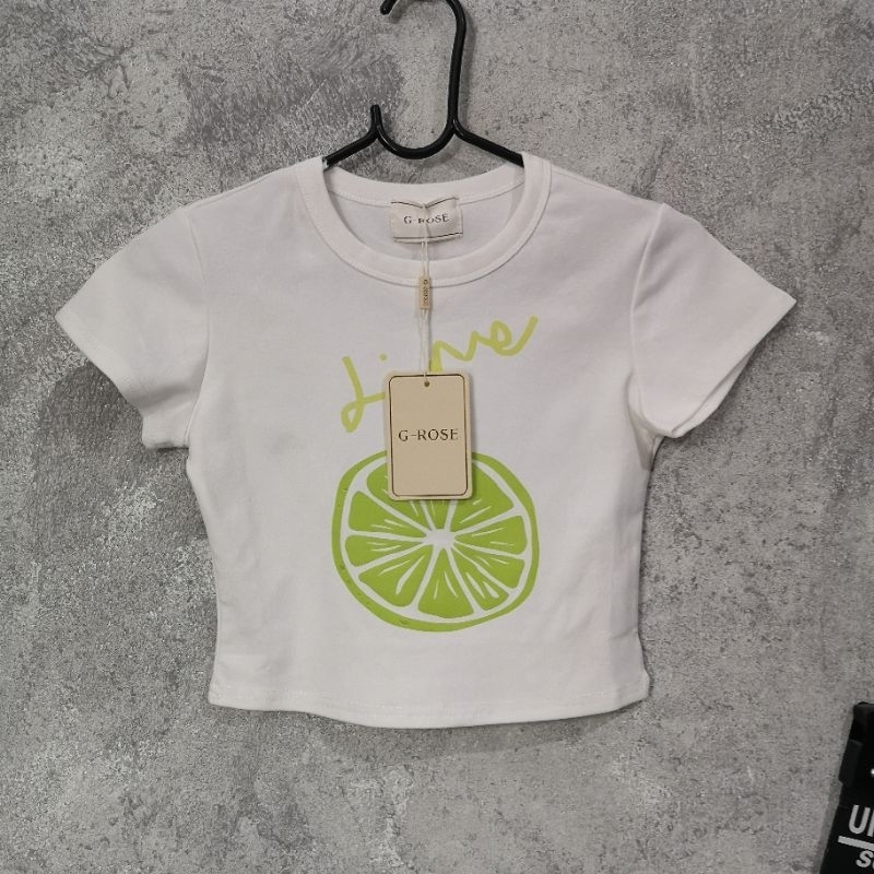 ผ้ามือหนึ่ง เสื้อครอปแขนสั้น ป้ายG-ROSE