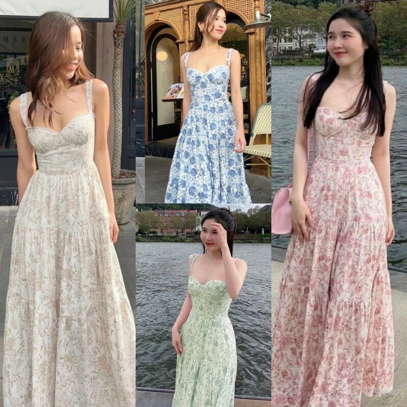 TT20191 แมกซี่เดรสลายดอกไม้ ด้านหลังร้อยเชือกรัด