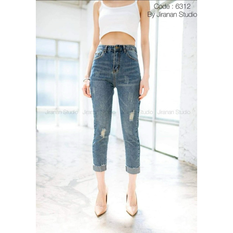 กางเกงยีนส์ ปลายขาพับ Jiranan Studio #JRN6276